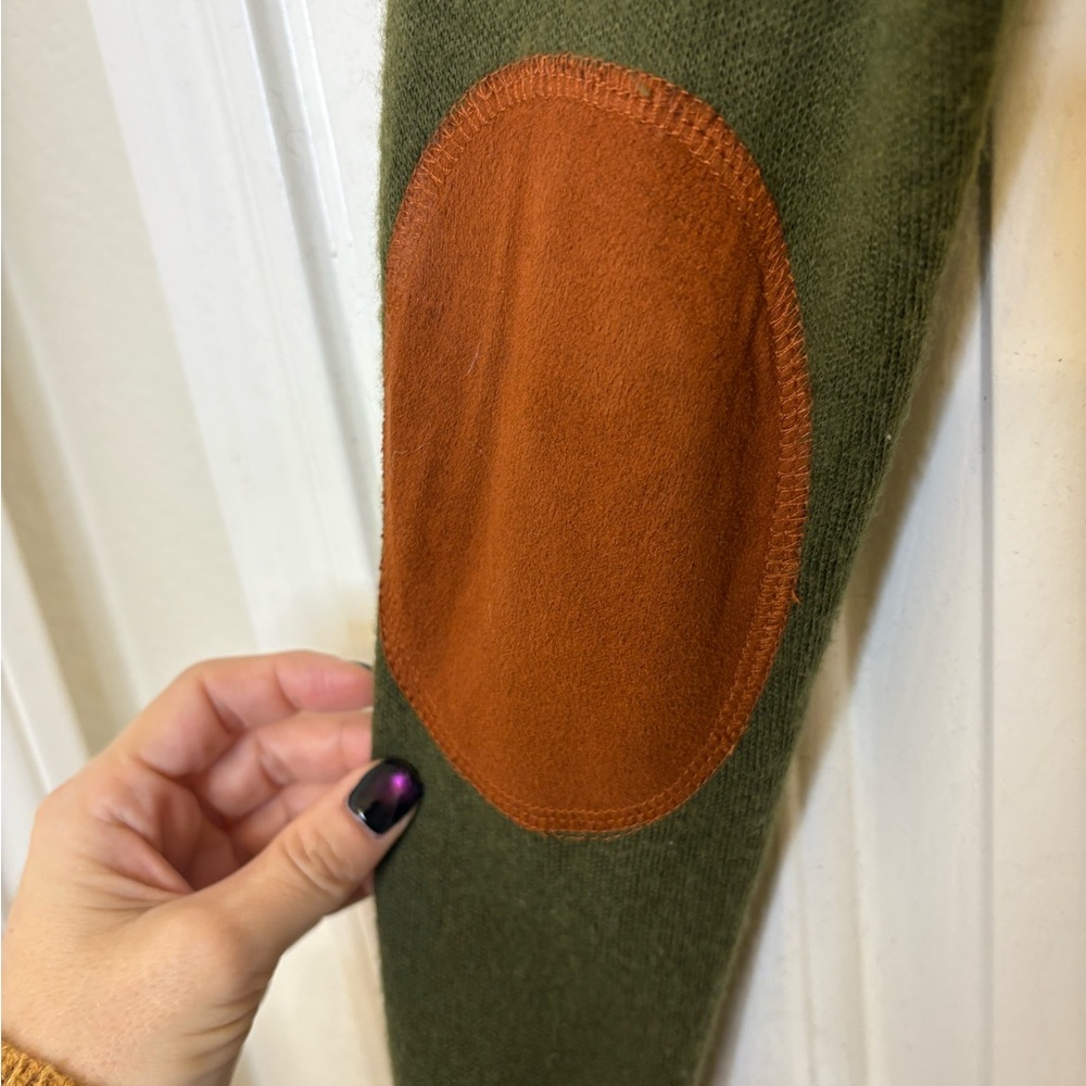 Glamorous Olive Green Knit Sweater Brown Elbow Patches Preppy Academia Small - Picture 5 of 5